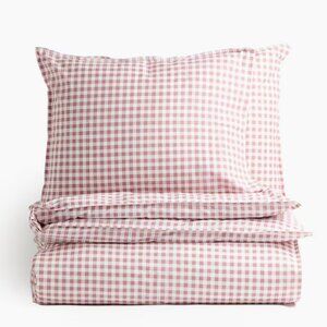 Dusty Pink & White Gingham Check Pattern Queen Duvet Cover Set
